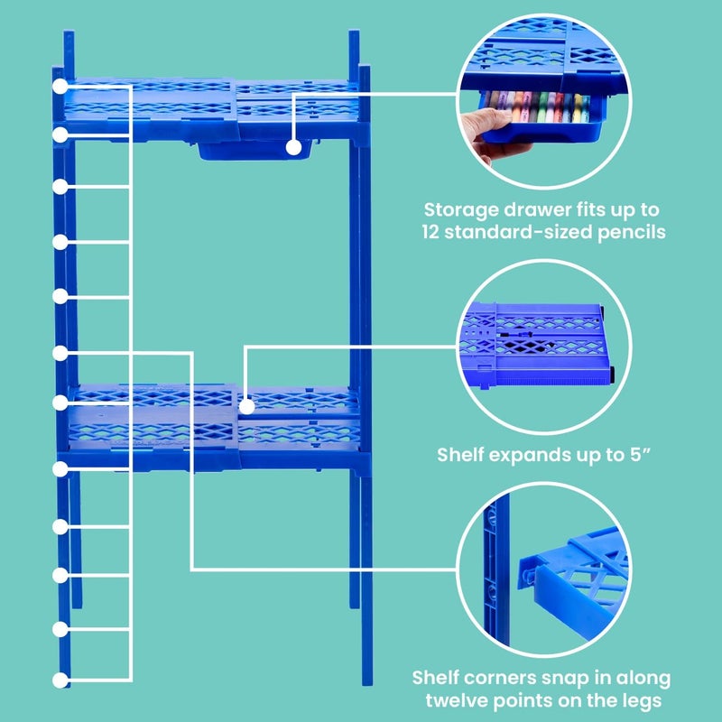 LockerMate Double Locker Shelf Adjustable Width and Height to Fit Most School Lockers Blue - Image 4