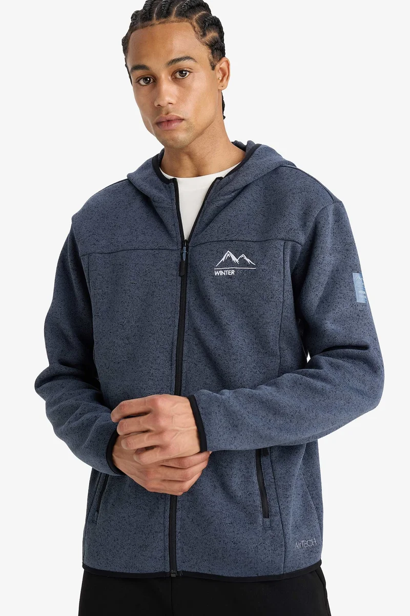 Defacto Standard Fit Zippered Fleece Soft Lining Cardigan