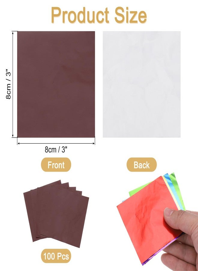 MECCANIXITY 100 Pcs Brown Chocolate Foil Wrappers, 3" x 3" Glossy Texture Aluminum Foil Wrapping Paper for DIY Candies, Parties, Weddings - Image 2