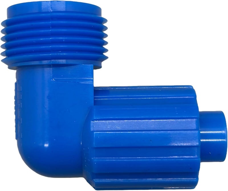 Olson Irrigation EZ-ELL Swing Joing Connector, Male NPT Thread 1/2" or 3/4", Blue, 90-Degree Street Elbow for 0.50 ID Tubing (3/4") - Image 1