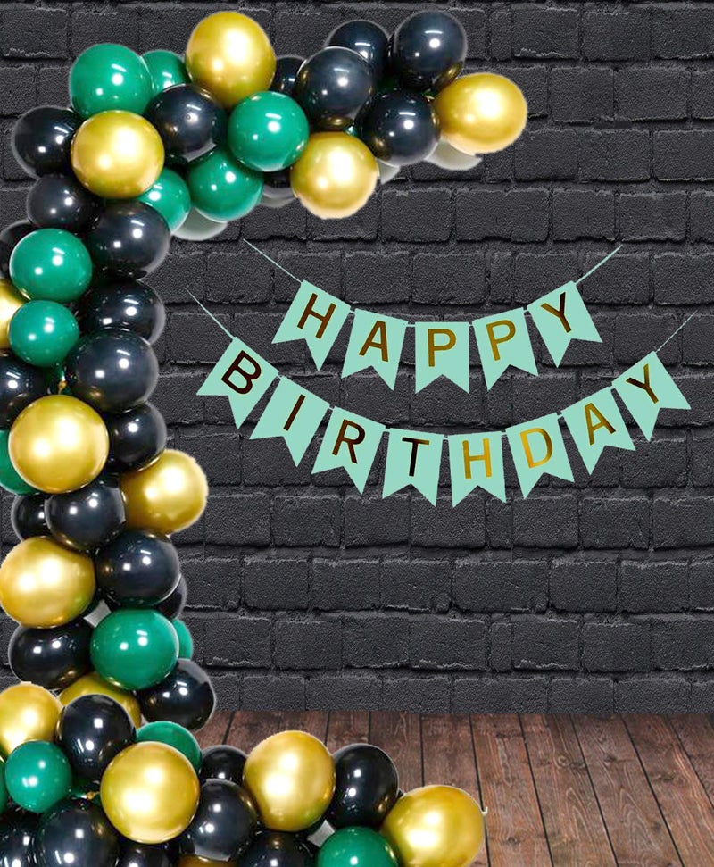 SOI Happy Birthday Decoration Items - Pack of 46, Birthday Decorations Kit | Green And Black Balloons For Decoration | Birthday Decorations for Husband | Golden Balloons For Decoration - Image 1