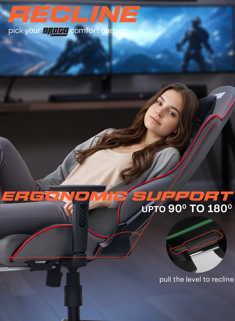 DROGO Wrath Pro Ergonomic Gaming Chair, Computer Chair with Adjustable Seat, PU Leather, 3D Armrest, Memory Foam Head & Lumbar Support Pillow Home & Office Chair with Footrest & Recline Black / Grey - Image 5