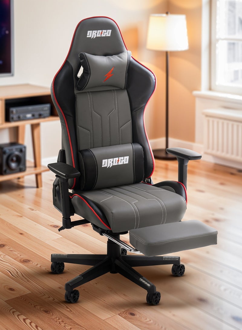 DROGO Wrath Pro Ergonomic Gaming Chair, Computer Chair with Adjustable Seat, PU Leather, 3D Armrest, Memory Foam Head & Lumbar Support Pillow Home & Office Chair with Footrest & Recline Black / Grey - Image 1