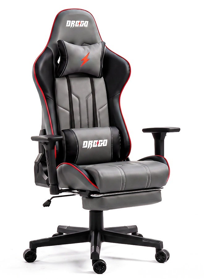 Wrath Pro Ergonomic Gaming Chair, Computer Chair with Adjustable Seat, PU Leather, 3D Armrest, Memory Foam Head & Lumbar Support Pillow Home & Office Chair with Footrest & Recline Black / Grey