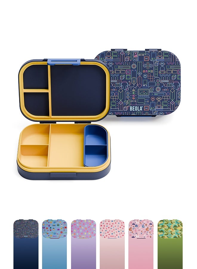 BEOLA Bento Box with 5 Compartments, BPA Free Plastic Lunch Container, Leakproof School Tiffin Lunch Box with Lid, Snack Organizer, Lightweight Food Storage (Pixel Play) - Image 1