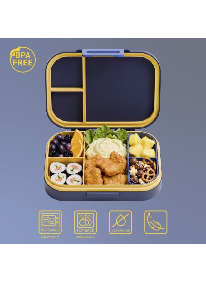 BEOLA Bento Box with 5 Compartments, BPA Free Plastic Lunch Container, Leakproof School Tiffin Lunch Box with Lid, Snack Organizer, Lightweight Food Storage (Pixel Play) - Image 5