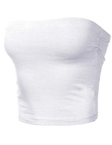 HATOPANTS Women's Shapewear Tube Tops Strapless Ruched Built-in Shelf Bra Casual White S - Image 1