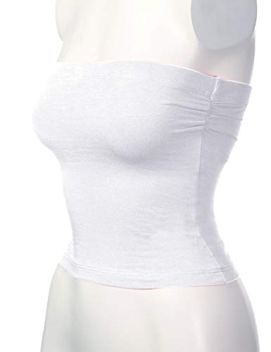 HATOPANTS Women's Shapewear Tube Tops Strapless Ruched Built-in Shelf Bra Casual White S - Image 4