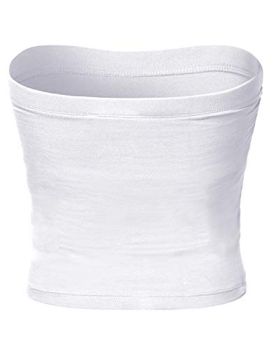 HATOPANTS Women's Shapewear Tube Tops Strapless Ruched Built-in Shelf Bra Casual White S - Image 3