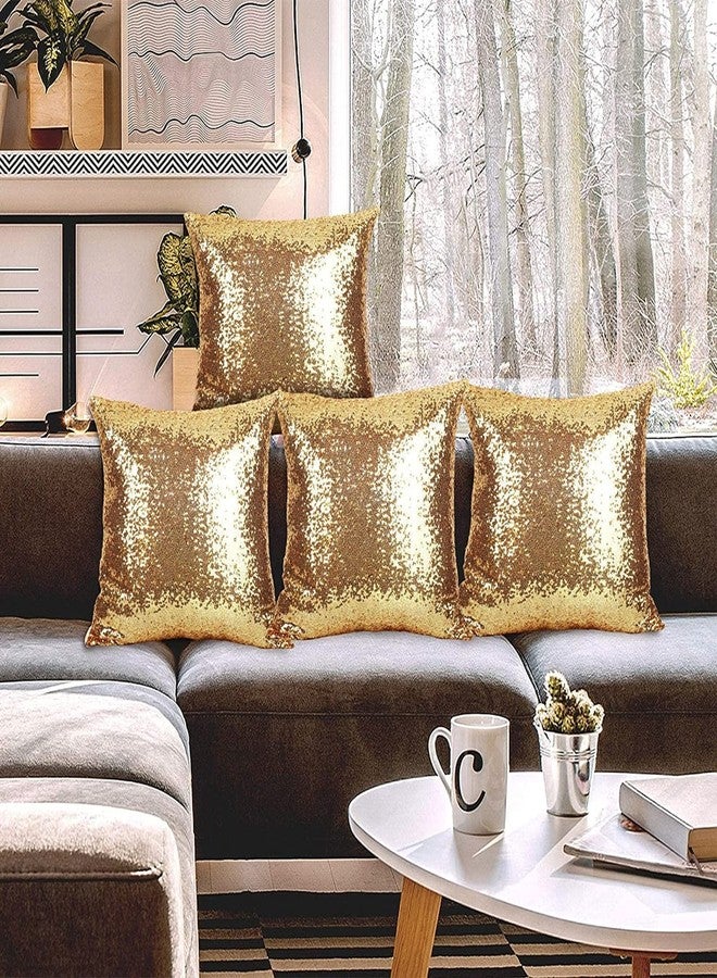 Wigood وسادتان ذهبية مزينة بالخرز، 18"x18" أغطية وسائد مربعة من القماش اللامع بتصميم سحاب مخفي لتزيين المنزل غرفة النوم غرفة المعيشة حفلة زفاف - Image 3