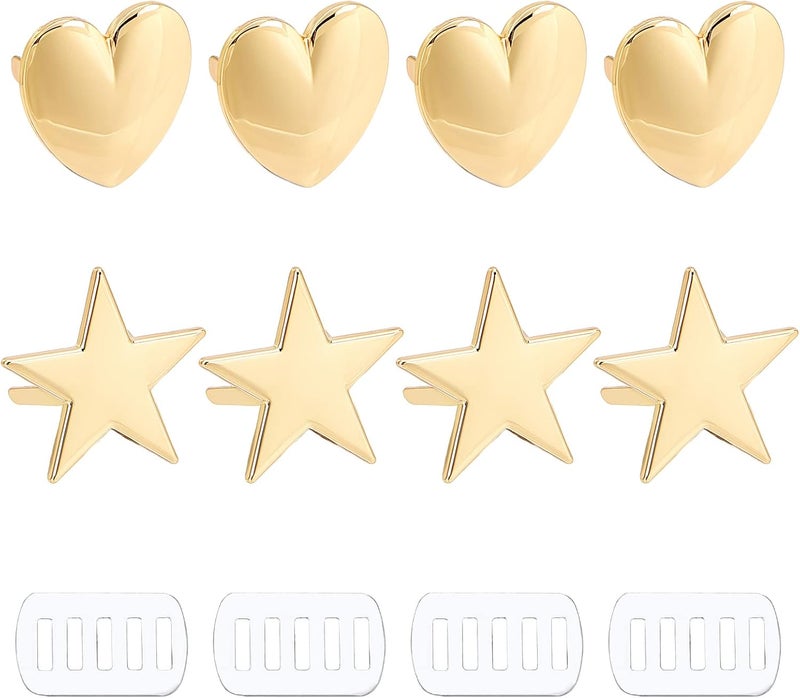 klarako 8 Sets Purse Decoration Clip Buckles, 2 Styles Heart Metal Blank Label Buckles Star Shape DIY Personalized Tag Signs for Clothes Jeans Shoes Bags Decoration Clasp Handmade Crafts Accessories - Image 1
