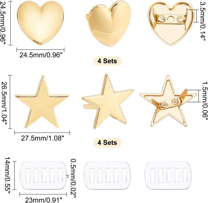 klarako 8 Sets Purse Decoration Clip Buckles, 2 Styles Heart Metal Blank Label Buckles Star Shape DIY Personalized Tag Signs for Clothes Jeans Shoes Bags Decoration Clasp Handmade Crafts Accessories - Image 4