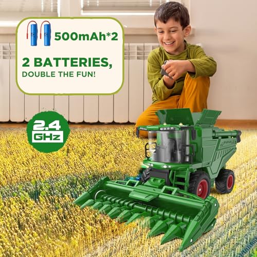Uarzt Remote Control Combine Harvester Tractor Toy with Corn Head, RC Tractor Toys for Kids 3+, Light/Spray/Sound/1/24 Scale, Farm Toy Combine Harvester for Kids, Christmas Birthday Gift 2025 - Image 2
