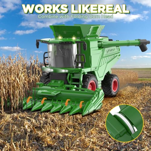 Uarzt Remote Control Combine Harvester Tractor Toy with Corn Head, RC Tractor Toys for Kids 3+, Light/Spray/Sound/1/24 Scale, Farm Toy Combine Harvester for Kids, Christmas Birthday Gift 2025 - Image 3