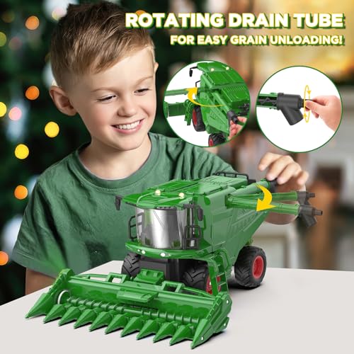 Uarzt Remote Control Combine Harvester Tractor Toy with Corn Head, RC Tractor Toys for Kids 3+, Light/Spray/Sound/1/24 Scale, Farm Toy Combine Harvester for Kids, Christmas Birthday Gift 2025 - Image 4