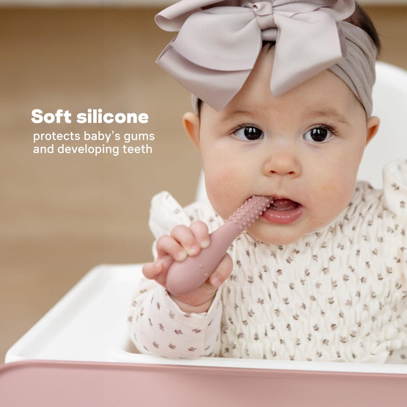 ezpz أدوات تطوير الفم - 3 أشهر+ (عبوة 3 في اللون الساج) - حلقة غير قابلة للانزلاق، ابتسامة ولصق، أدوات سيليكون 100% لممارسة التغذية + المضغ - نتوءات حسية - آمنة للغسل في غسالة الصحون - Image 4