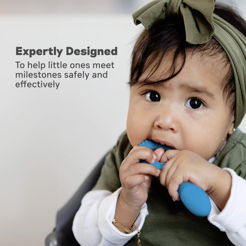 ezpz أدوات تطوير الفم - 3 أشهر+ (عبوة 3 في اللون الساج) - حلقة غير قابلة للانزلاق، ابتسامة ولصق، أدوات سيليكون 100% لممارسة التغذية + المضغ - نتوءات حسية - آمنة للغسل في غسالة الصحون - Image 3
