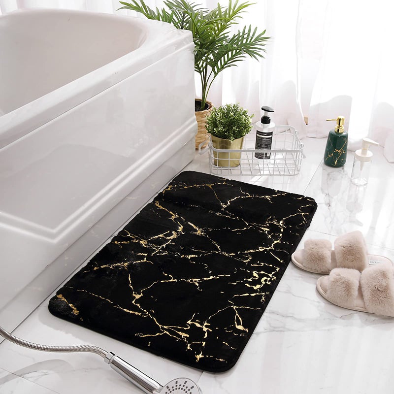 Eanpet Marble Bathroom Rugs Nonslip Black Gold Bathroom Mats Ultra Soft Washable Bath Mats for Bathroom Floor Mats Carpet Water Absorbent Shower Rug Decoration for Bedroom Living Room - Image 5