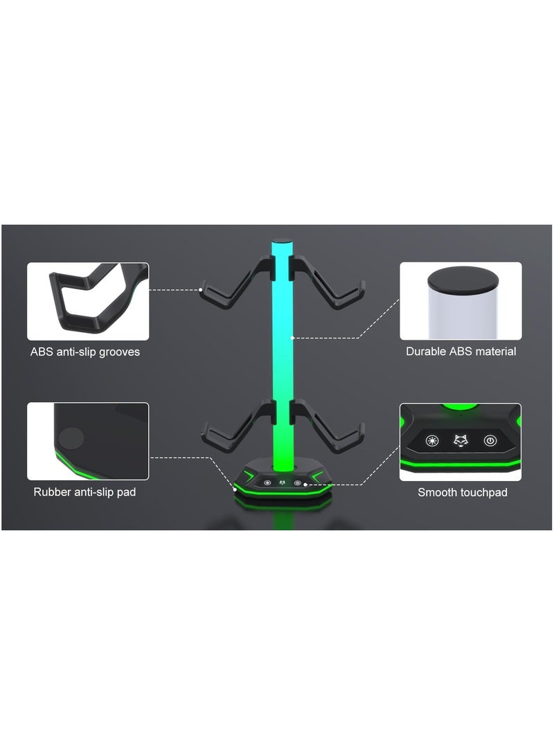 سماعة ألعاب وحامل للعصابات مع 3 منافذ USB، إضاءة RGB مع تأثير التنفس بـ7 ألوان، حامل لسماعة الرأس ولوحة التحكم في الألعاب، هدية مثالية للاعبين. - Image 5