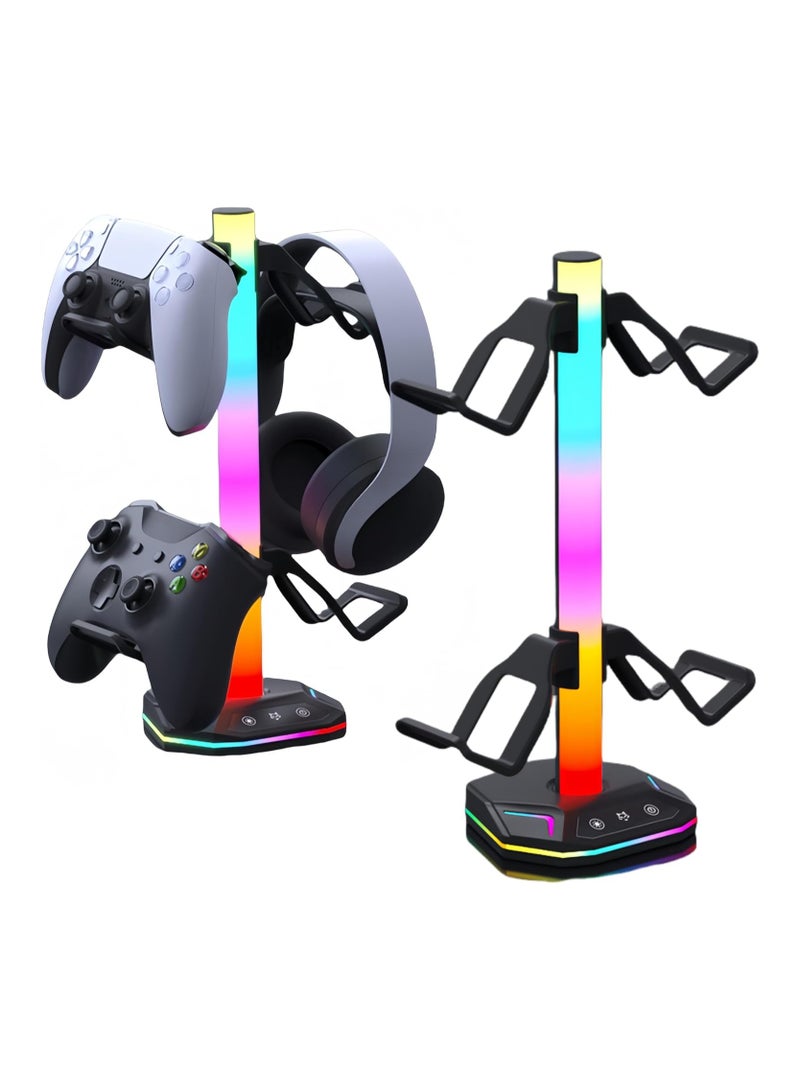 سماعة ألعاب وحامل للعصابات مع 3 منافذ USB، إضاءة RGB مع تأثير التنفس بـ7 ألوان، حامل لسماعة الرأس ولوحة التحكم في الألعاب، هدية مثالية للاعبين. - Image 1