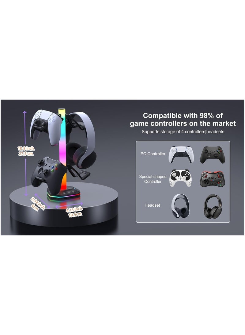 سماعة ألعاب وحامل للعصابات مع 3 منافذ USB، إضاءة RGB مع تأثير التنفس بـ7 ألوان، حامل لسماعة الرأس ولوحة التحكم في الألعاب، هدية مثالية للاعبين. - Image 3