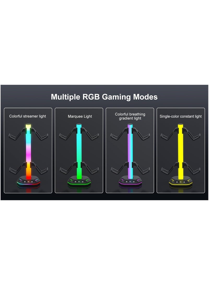 سماعة ألعاب وحامل للعصابات مع 3 منافذ USB، إضاءة RGB مع تأثير التنفس بـ7 ألوان، حامل لسماعة الرأس ولوحة التحكم في الألعاب، هدية مثالية للاعبين. - Image 4