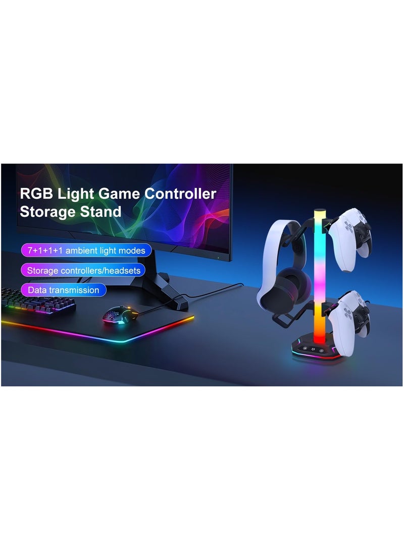 سماعة ألعاب وحامل للعصابات مع 3 منافذ USB، إضاءة RGB مع تأثير التنفس بـ7 ألوان، حامل لسماعة الرأس ولوحة التحكم في الألعاب، هدية مثالية للاعبين. - Image 2