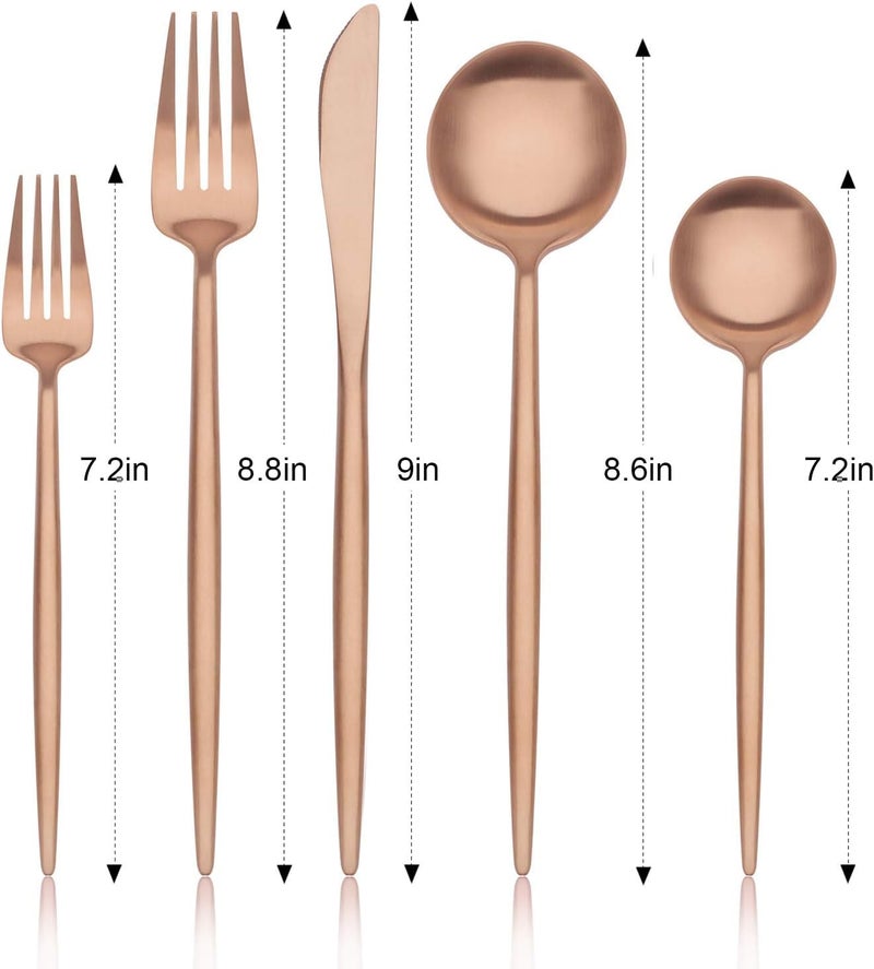 LOOKMINT 5 Pieces Stainless Steel Cutlery Set Dessert Spoon Knife Tableware Portuguese Cutlery Set FiveRose Gold 1Set - Image 5