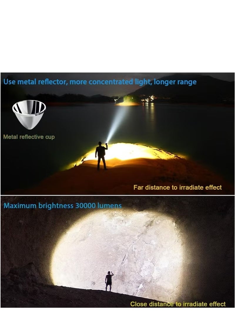 30000 لومن عالي】مصباح LED SST40 مع شاشة عرض للطاقة، مصباح يدوي قابل لإعادة الشحن فائق السطوع، مصباح يدوي سريع الشحن من النوع C مع 5 أوضاع، مصابيح متينة مقاومة للماء IPX6 للتخييم والمشي لمسافات طويلة - Image 2