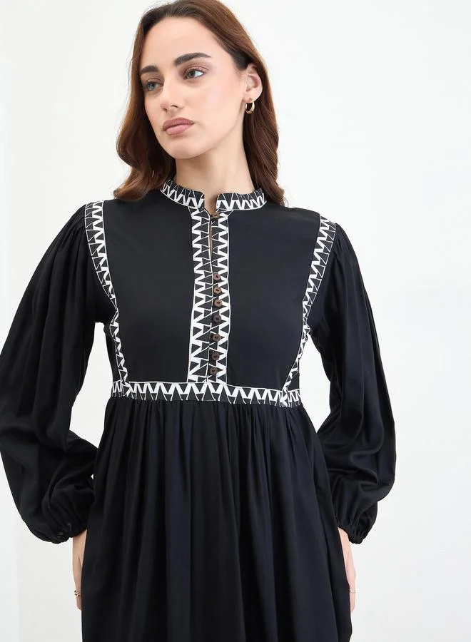 Styli  Black Floral Print Knee Length Dress for Women | Best Price UAE