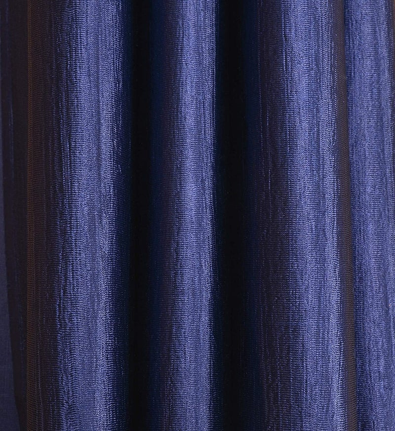 Parda Online 213 cm (7 ft) Long Crush Fabric Plain Design Curtain - Navy Blue (Pack of 2) - Image 3