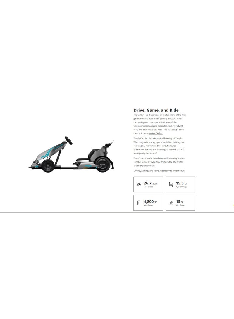 Segway GoKart Pro 2 Electric Racing Kart – 26.7 MPH Top Speed, 15.5 Miles Range, 4800W Max Power, 360° Haptic Feedback, Twin-Cylinder Engine Sound, 4 Driving Modes | Smart Performance Go Kart for Adults & Teens - Image 4