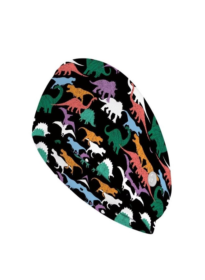 Babrukda Button for Mask Doctors Nurses Headband No Slip Elastic Ear Protection Men Women Head Wraps Dinosaur Print Wide Hairband Athlettic Sweatband Turban Head Bands for Protect Ear - Image 1