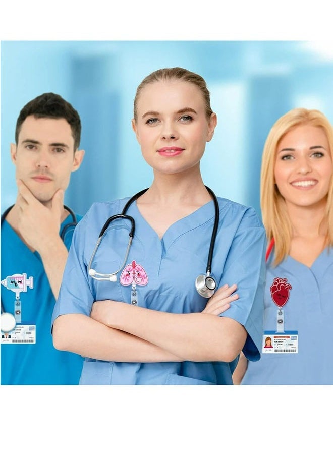 ZVEV 4 Pcs Nurse Badge Reels Felt Retractable Badge Reels Themed Badge Holders Gift for School Nurses Students ID Badges Name Cards Lanyards Holidays - Image 5