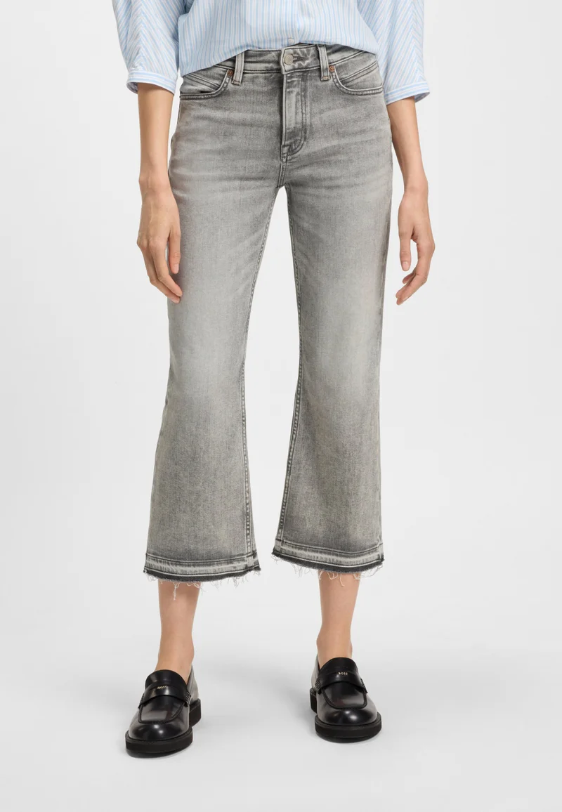 BOSS Kick-flare jeans in grey comfort-stretch slub denim