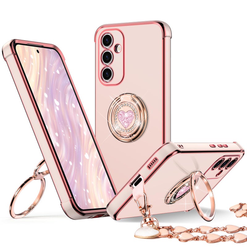 XYZ for Galaxy S24 Plus Case with Stand, Phone Case with Double Ring Kickstand, Women Girls Cute Love-Heart Luxury Bling Protective Cover for Samsung S24 Plus, Pink - Image 1
