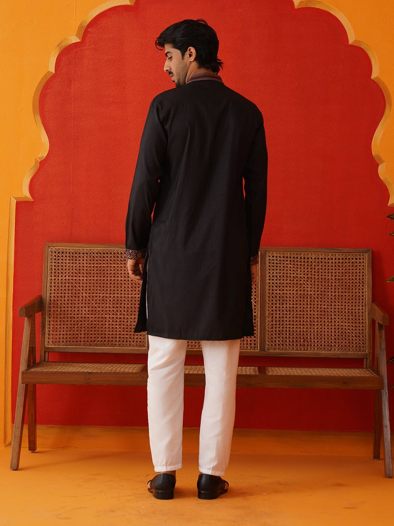 NOZ2TOZ Embroidered Black Kurta Pyjama for Men - Image 3
