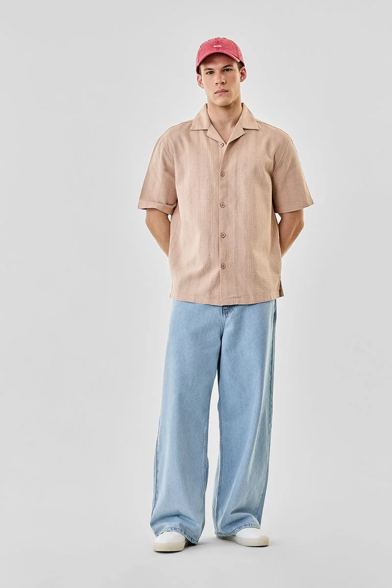 SNITCH Box Fit Textured 100% Cotton Shirt