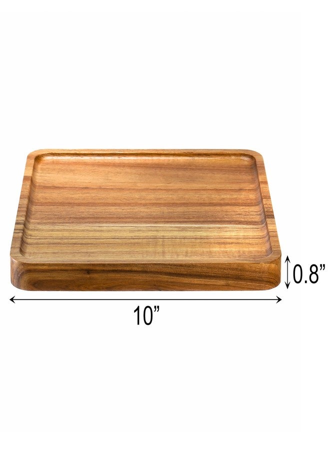 Elsjoy 2 Pack Acacia Wood Square Serving Tray, 10 Inch Square Wood Serving Platter Wooden Serving Board, Square Acacia Wood Plates for Charcuterie, Fruit, Bread - Image 2