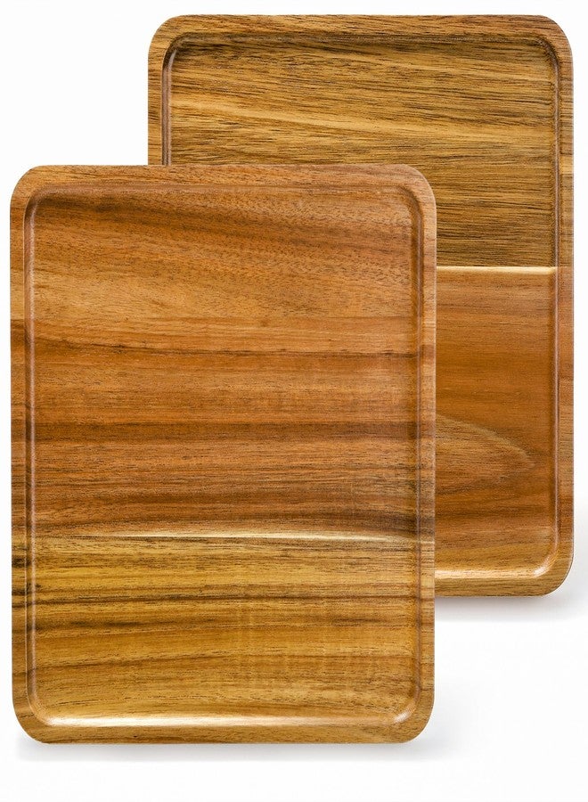 Elsjoy 2 Pack Acacia Wood Square Serving Tray, 10 Inch Square Wood Serving Platter Wooden Serving Board, Square Acacia Wood Plates for Charcuterie, Fruit, Bread - Image 1