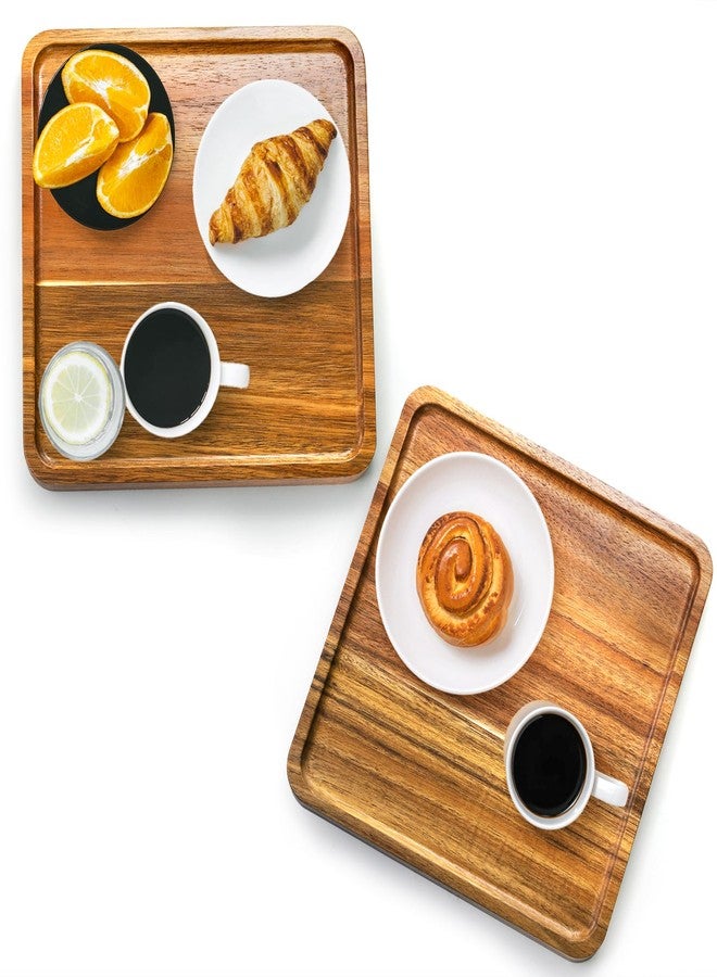 Elsjoy 2 Pack Acacia Wood Square Serving Tray, 10 Inch Square Wood Serving Platter Wooden Serving Board, Square Acacia Wood Plates for Charcuterie, Fruit, Bread - Image 5