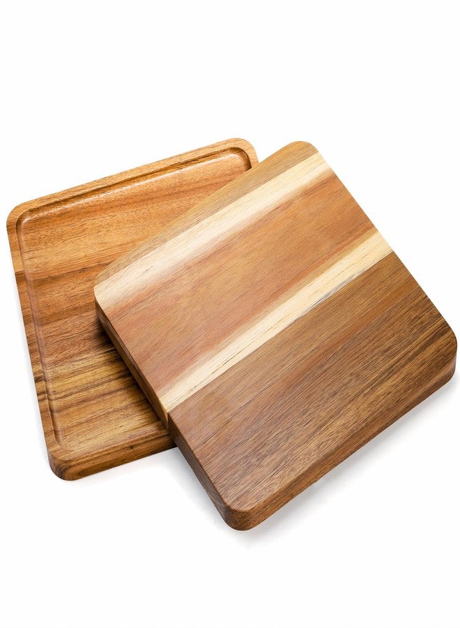 Elsjoy 2 Pack Acacia Wood Square Serving Tray, 10 Inch Square Wood Serving Platter Wooden Serving Board, Square Acacia Wood Plates for Charcuterie, Fruit, Bread - Image 4
