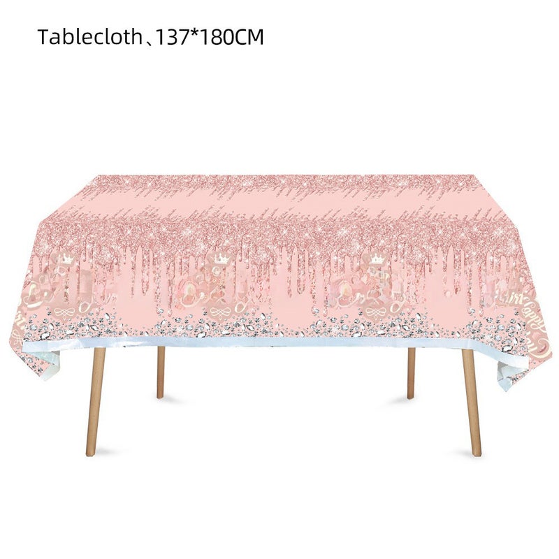 Pink Lotus Rose Gold Diamond Party Tableware Set Tablecloth 1p-Pink Diamond Birthday 