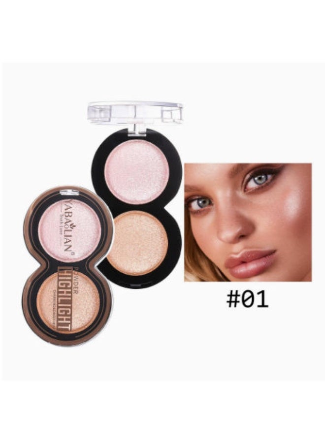 Yabaolian 2 Colors Glitter Highlighter Powder Palette,3 in 1 Blush and Highlighter Powder Makeup,Waterproof Long Lasting,Highly Pigmented Face Illuminator for a Glowing Look Palette No 1 - Image 1