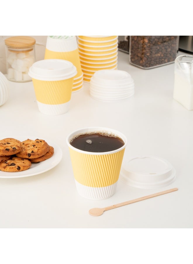 Restaurantware Restaurantware 8 Ounce Double Wall Disposable Coffee Cups, 500 Insulated Light Yellow Paper Tumblers with Ripple Wall Design, Lids Sold Separately for Hot Drinks like Tea, Coffee and More  - Image 4