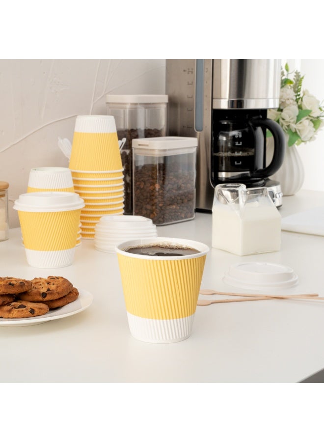 Restaurantware 8 Ounce Double Wall Disposable Coffee Cups, 500 Insulated Light Yellow Paper Tumblers with Ripple Wall Design, Lids Sold Separately for Hot Drinks like Tea, Coffee and More