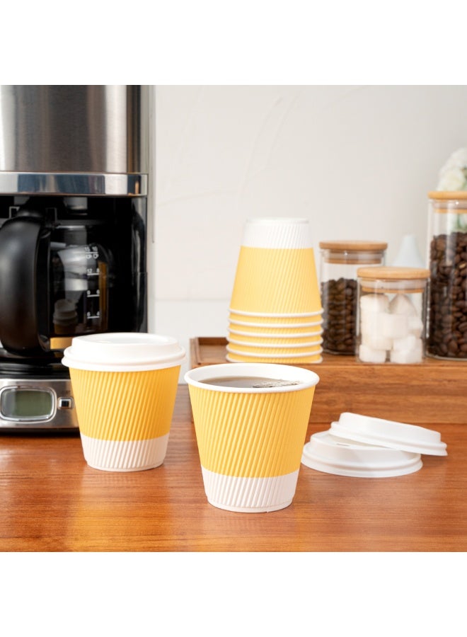 Restaurantware 8 Ounce Double Wall Disposable Coffee Cups, 500 Insulated Light Yellow Paper Tumblers with Ripple Wall Design, Lids Sold Separately for Hot Drinks like Tea, Coffee and More
