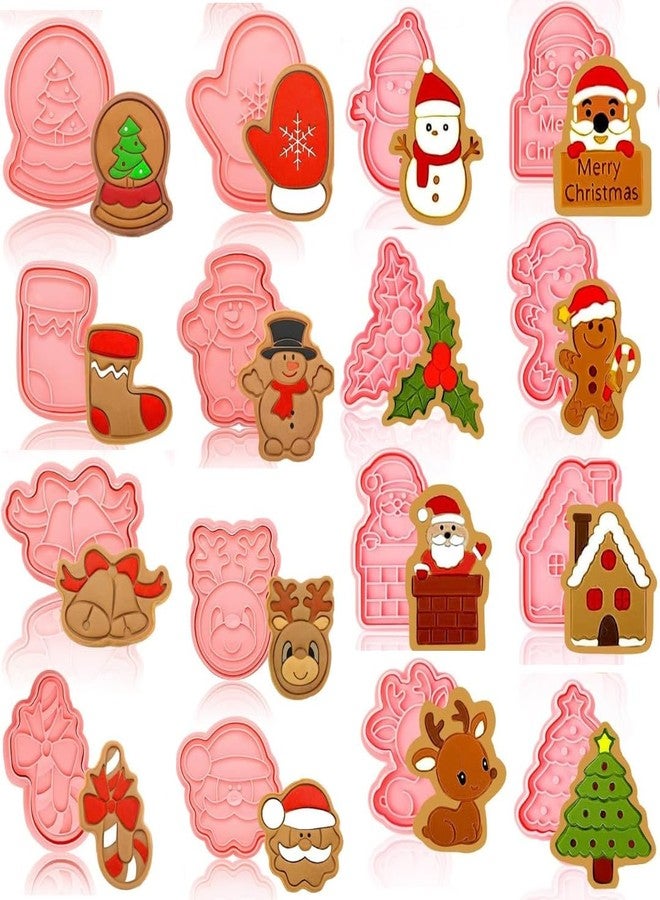 Skytail 16pc Christmas Cookie Cutter Set 3D Xmas Tree Gingerbread Man Snowflake Snowman Santa Cutters Baking Biscuits Cookie Stamp Plunger Chocolate Fondant Cake Decoration Cupcake Topper Party Snacks - Image 1
