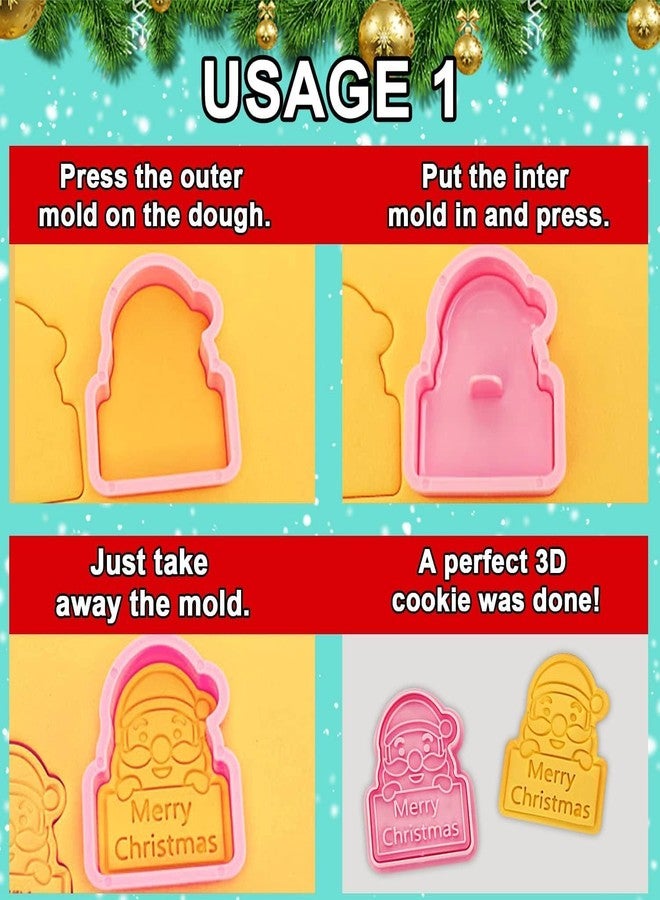 Skytail 16pc Christmas Cookie Cutter Set 3D Xmas Tree Gingerbread Man Snowflake Snowman Santa Cutters Baking Biscuits Cookie Stamp Plunger Chocolate Fondant Cake Decoration Cupcake Topper Party Snacks - Image 3