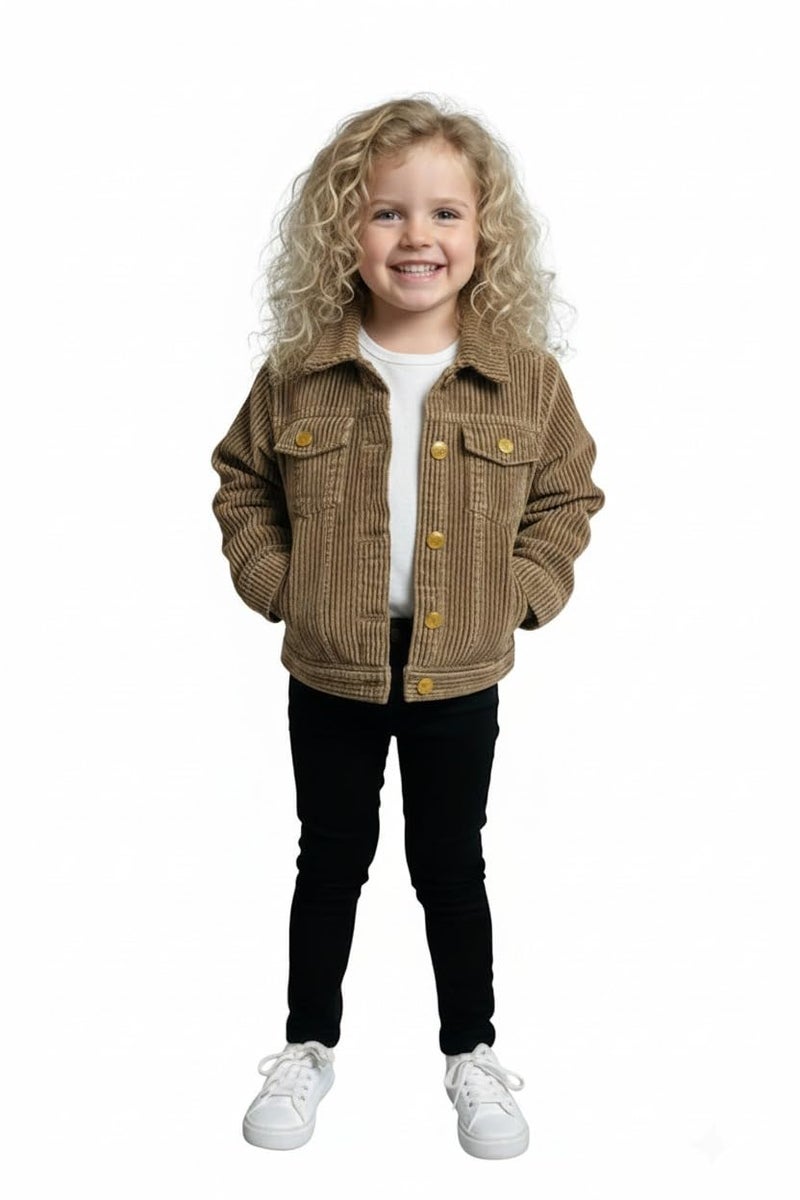 A.T.U.N. (ALL THINGS UBER NICE) Trendy Girl Cotton Corduroy Jacket | Casual Outerwear with Full Button Front, Smart Collar & Pockets | Stylish Cotton Casual Kids Jacket for Everyday - Image 1